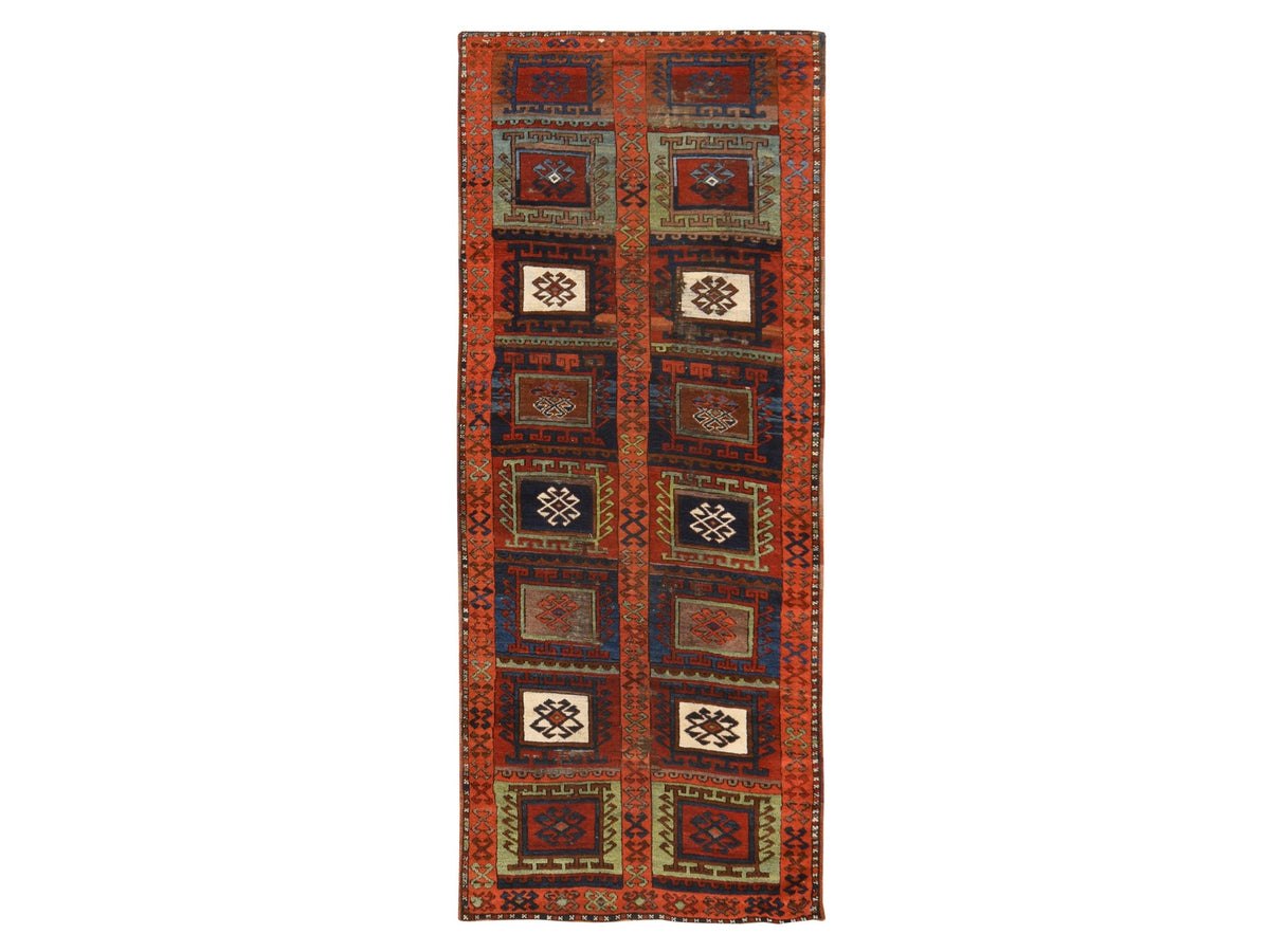 Tribal & Geometric hand-knotted wool runner in Orange, 3' x 8'3" — SKU O078612