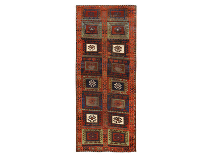 Tribal & Geometric hand-knotted wool runner in Orange, 3' x 8'3" — SKU O078612