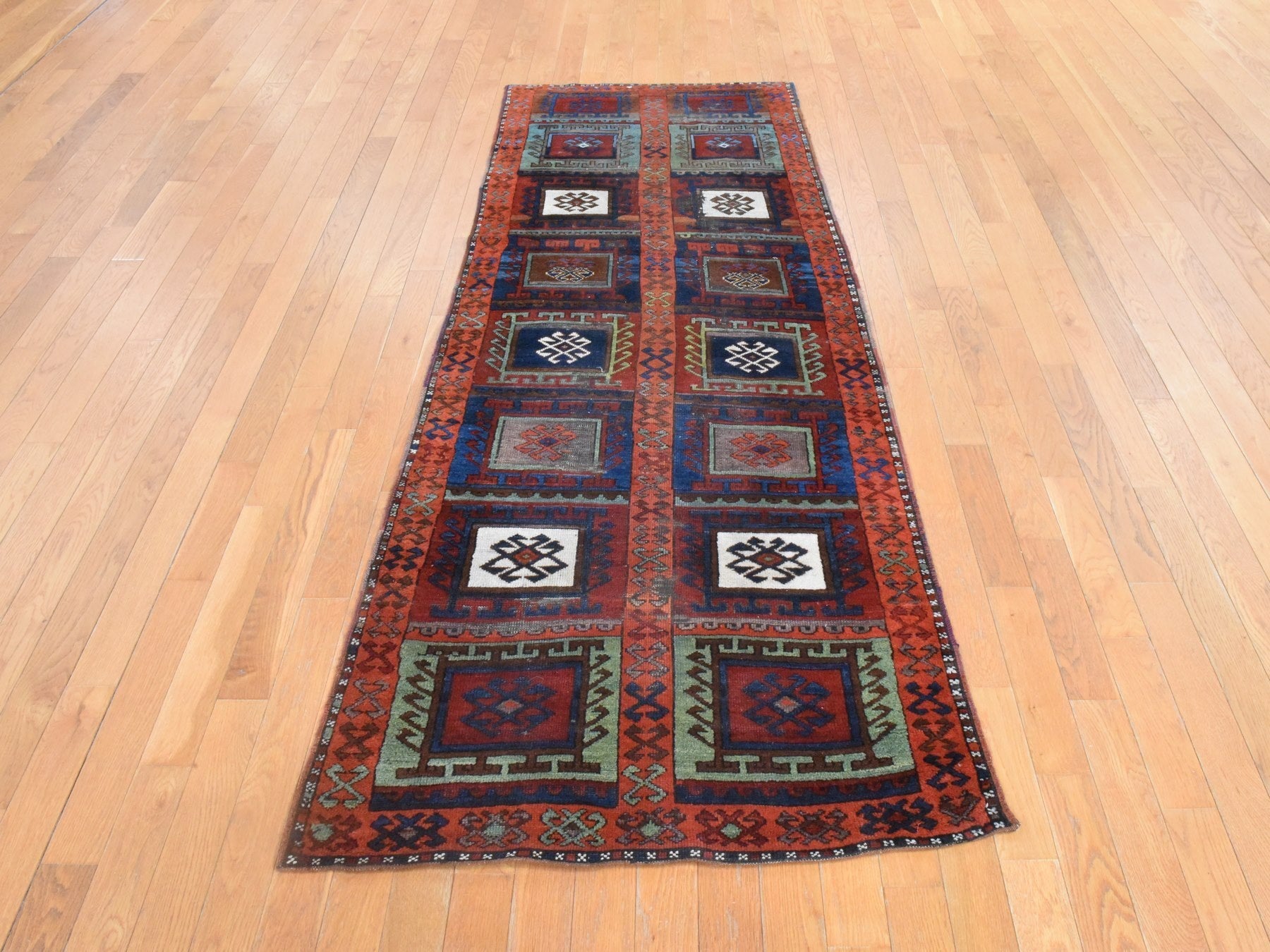 Tribal & Geometric hand-knotted wool runner in Orange, 3' x 8'3" — SKU O078612 (view 2)