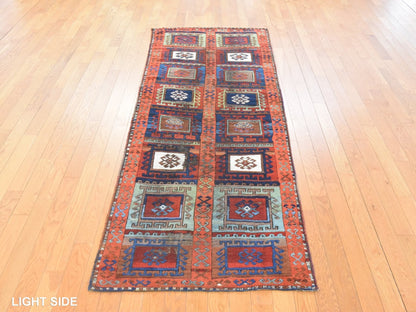 Tribal & Geometric hand-knotted wool runner in Orange, 3' x 8'3" — SKU O078612 (view 3)
