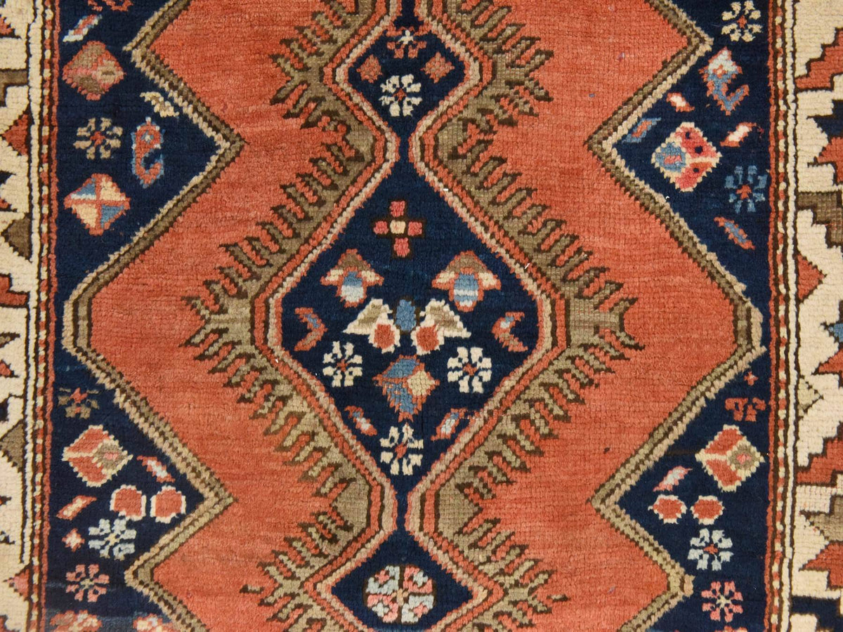 Kazak Tribal & Geometric hand-knotted wool rug in Orange & Navy Blue, 3'8" x 4'10" — SKU O078614 (view 4)
