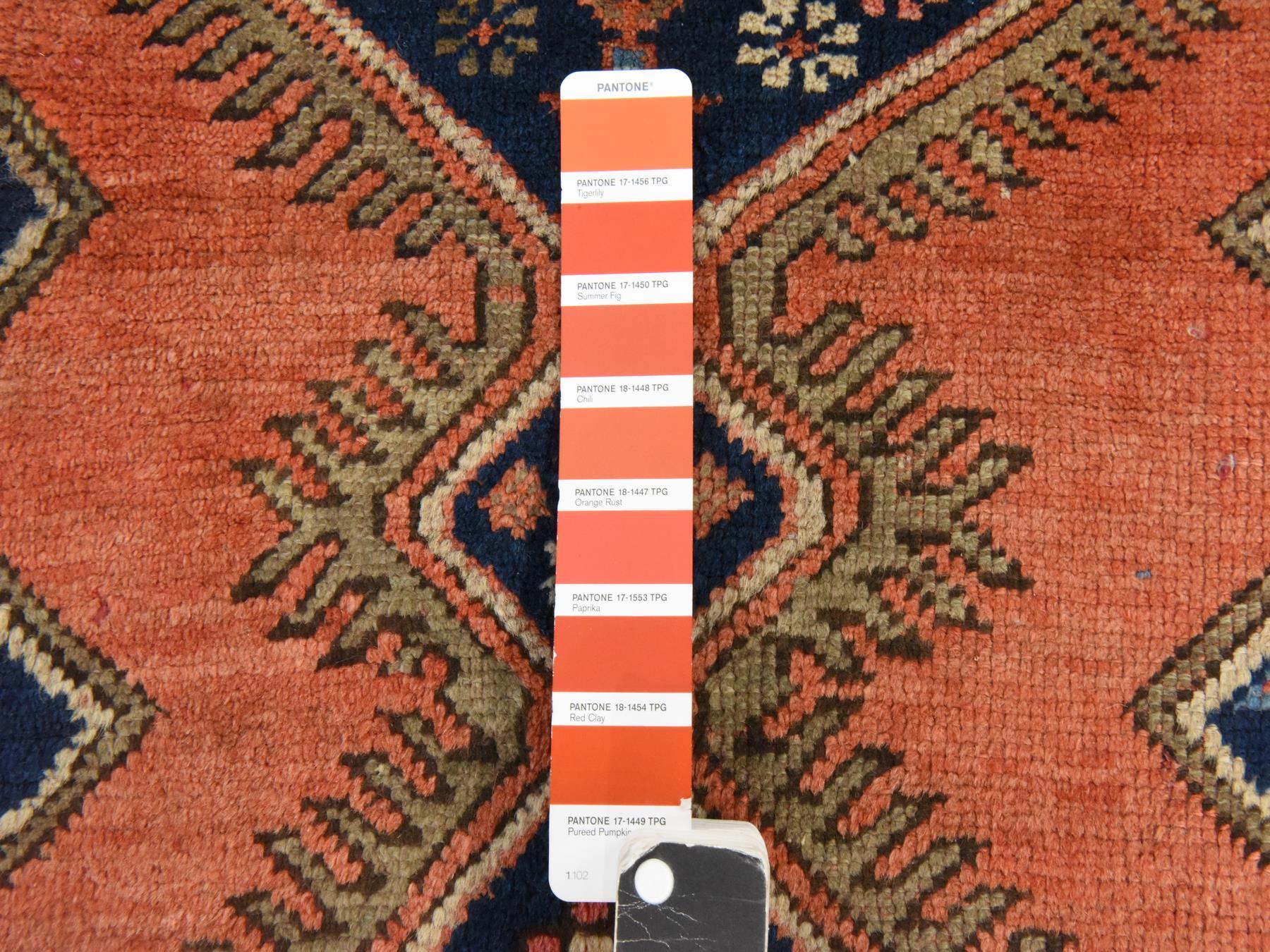 Kazak Tribal & Geometric hand-knotted wool rug in Orange & Navy Blue, 3'8" x 4'10" — SKU O078614 (view 5)