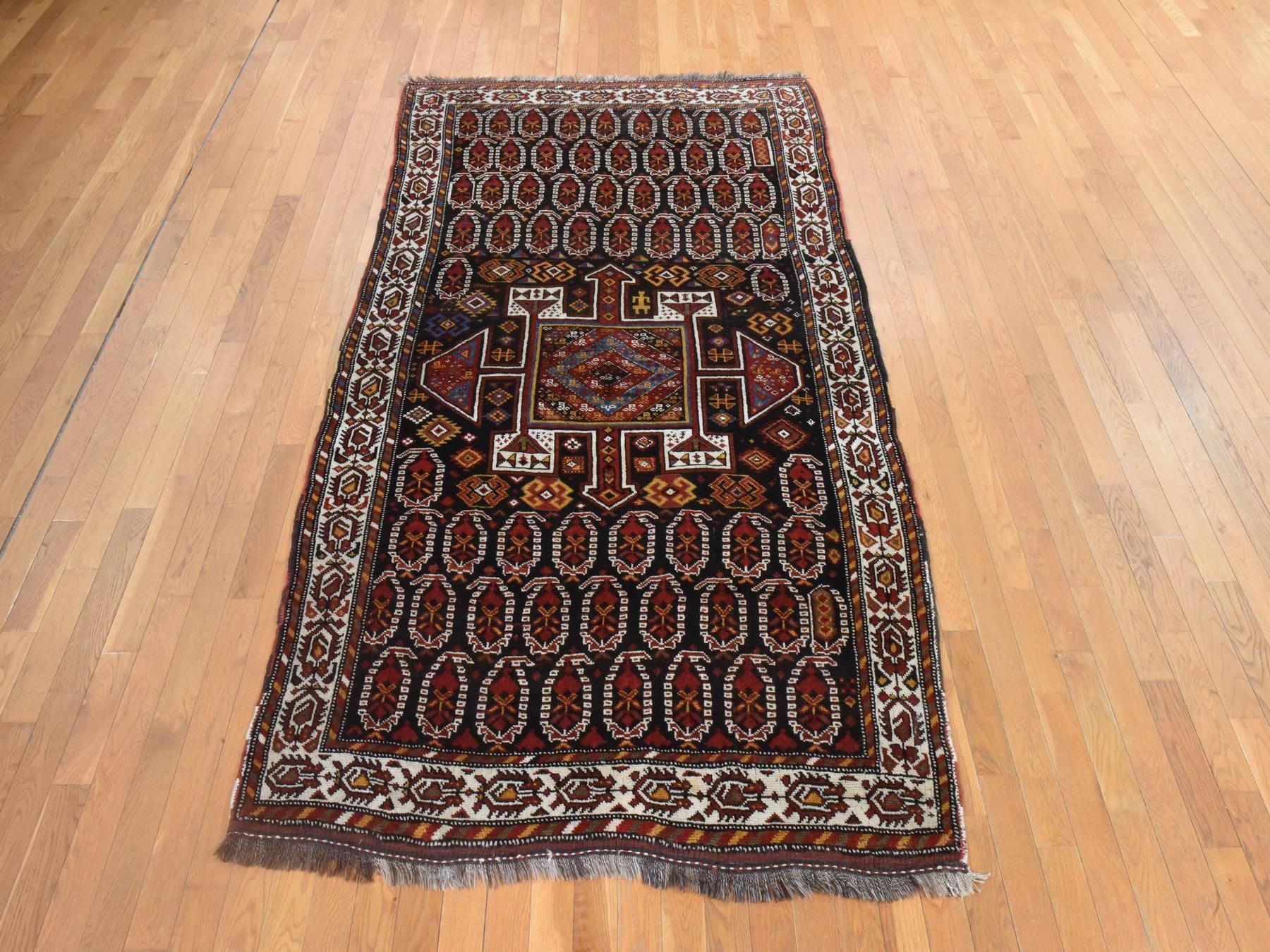 Brown 4'10" x 9'6" Antique Hand knotted Wool Rug - Sku: O078615