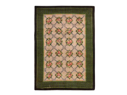 Savonnerie Antique hand-knotted wool rug in Ivory & Green, 8'2" x 11'2" — SKU O078617