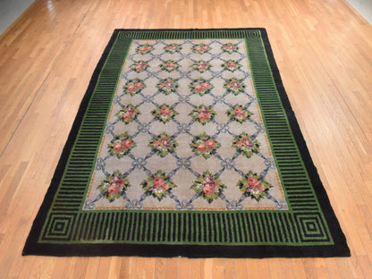 Savonnerie Antique hand-knotted wool rug in Ivory & Green, 8'2" x 11'2" — SKU O078617 (view 2)