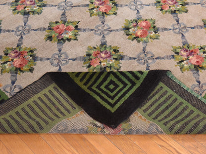 Savonnerie Antique hand-knotted wool rug in Ivory & Green, 8'2" x 11'2" — SKU O078617 (view 8)