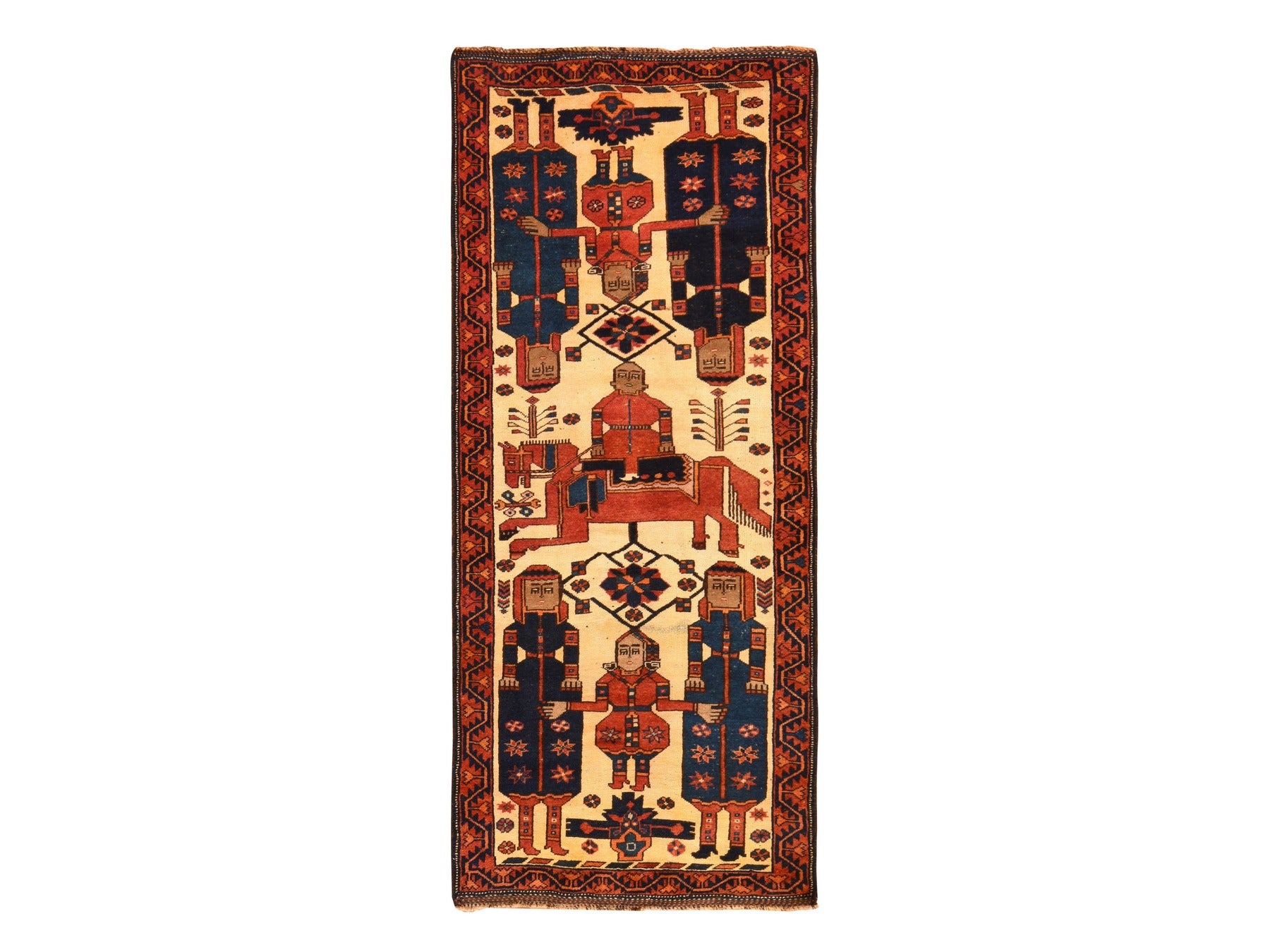 Shiraz Vintage hand-knotted wool runner in Ivory & Red, 4'1" x 9'7" — SKU O078619