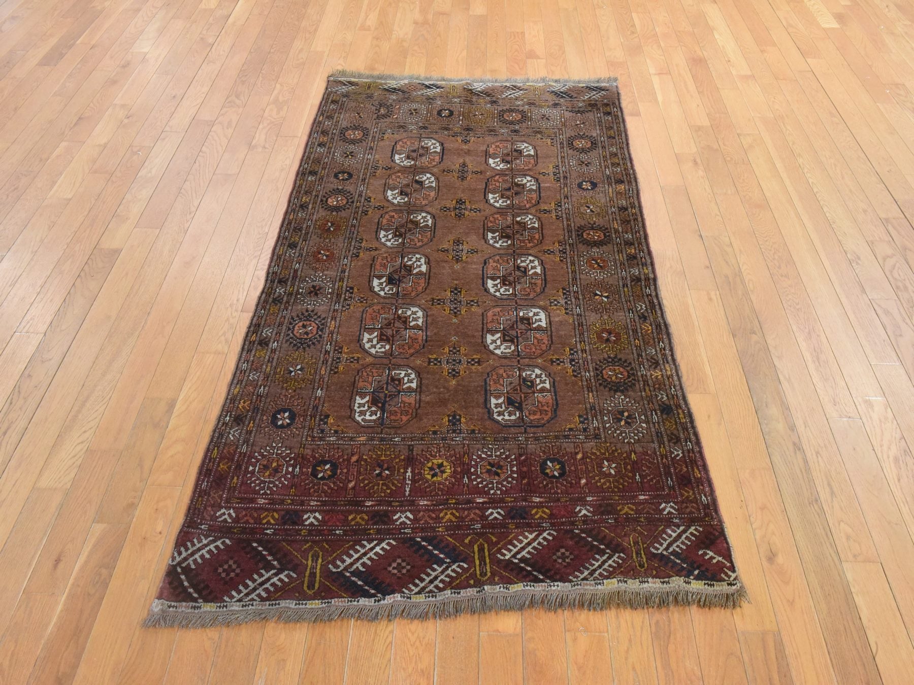 Brown 3'9" x 6'9" Tribal & Geometric Hand knotted Wool Rug - Sku: O078622