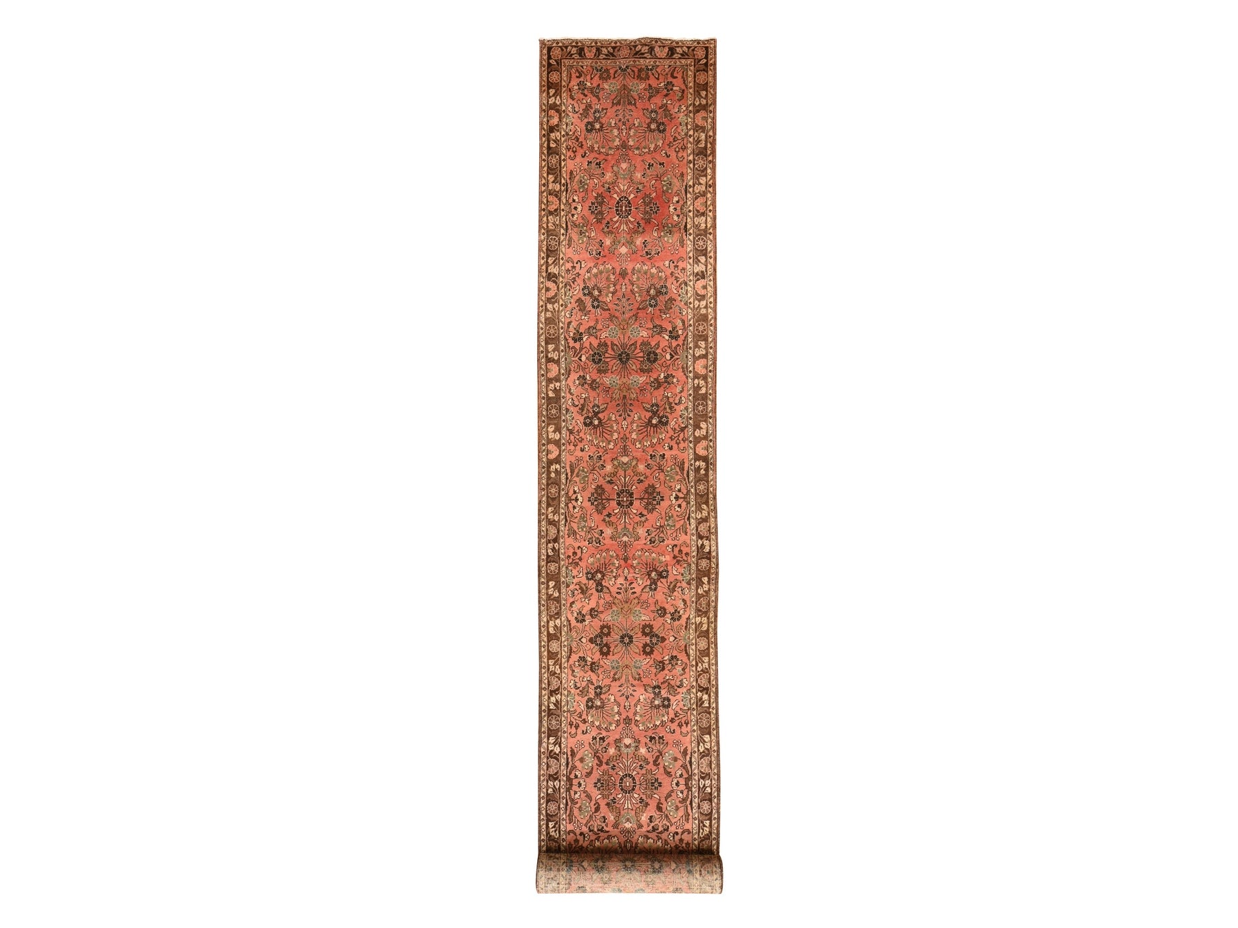 Vintage hand-knotted wool runner in Red & Brown, 2'9" x 24'2" — SKU O078623