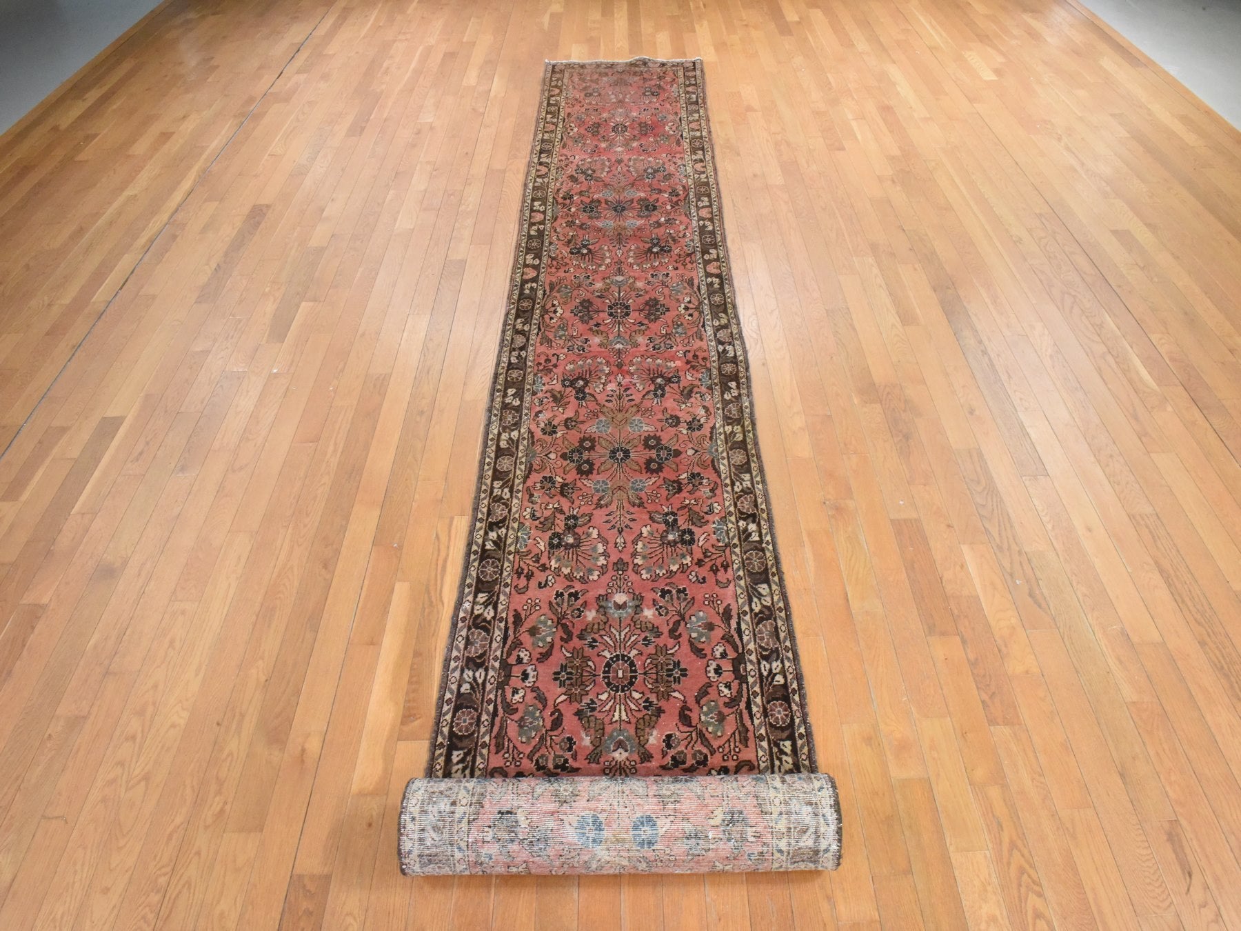 Vintage hand-knotted wool runner in Red & Brown, 2'9" x 24'2" — SKU O078623 (view 2)
