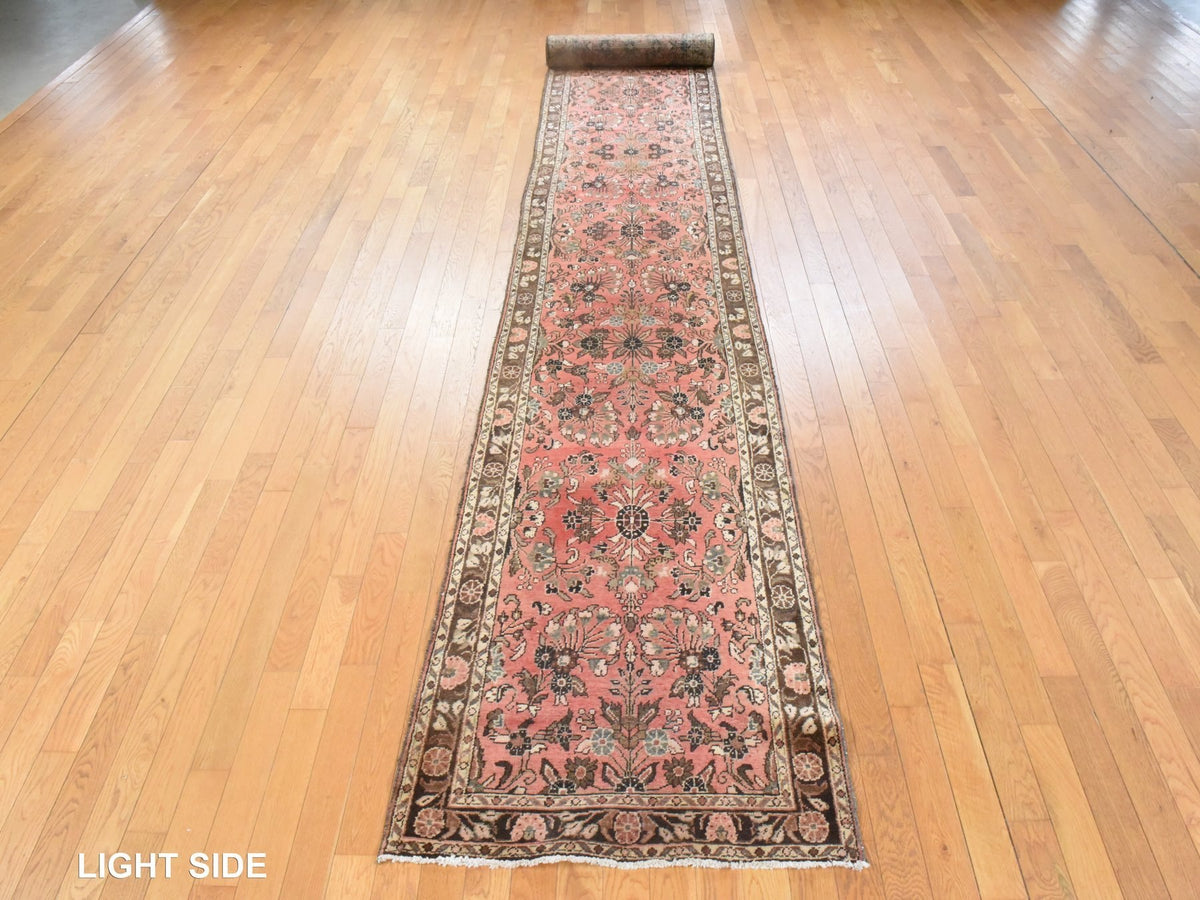 Vintage hand-knotted wool runner in Red & Brown, 2'9" x 24'2" — SKU O078623 (view 3)