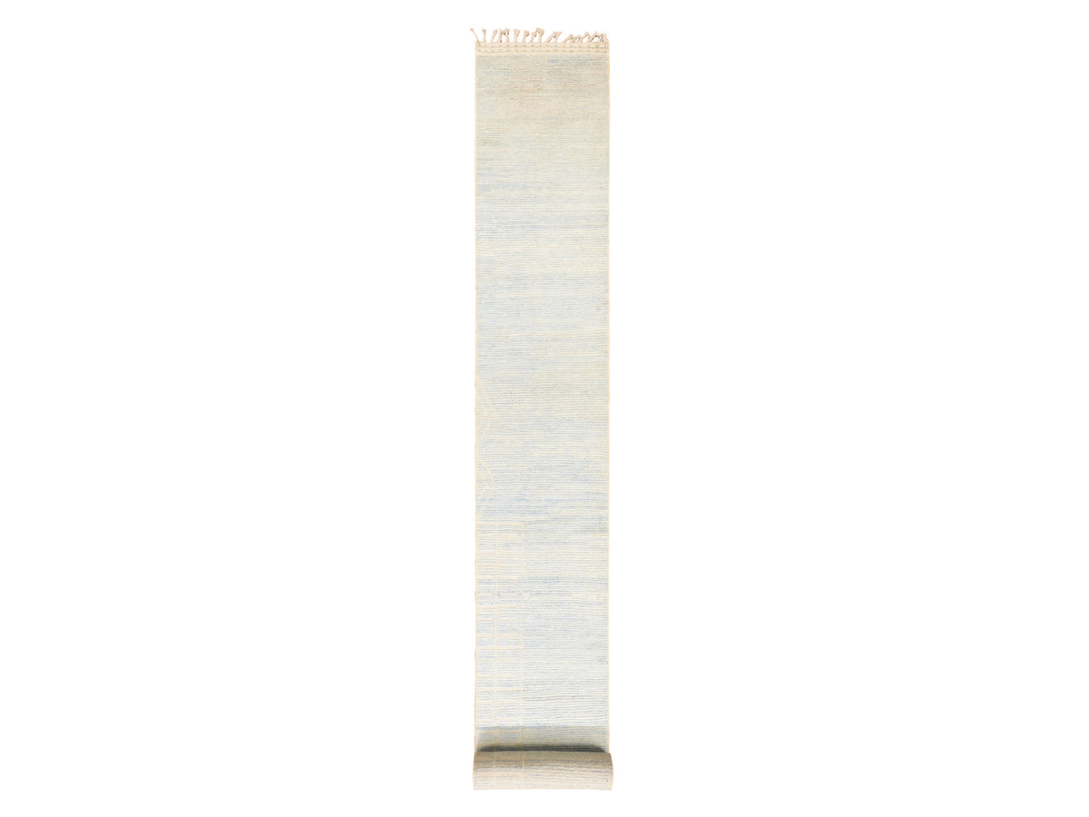 Tribal & Geometric hand-knotted wool runner in Ivory, 2'4" x 24'5" — SKU O078624