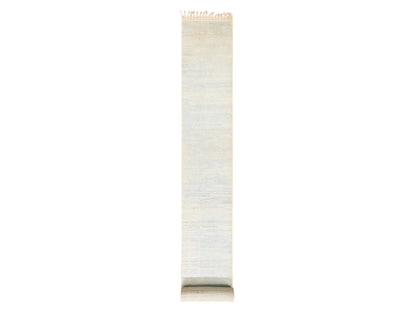 Tribal & Geometric hand-knotted wool runner in Ivory, 2'4" x 24'5" — SKU O078624