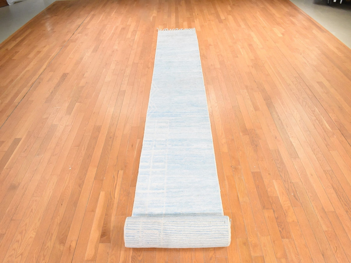 Tribal & Geometric hand-knotted wool runner in Ivory, 2'4" x 24'5" — SKU O078624 (view 2)