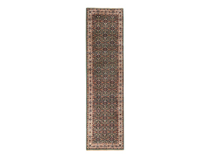 Vintage hand-knotted wool runner in Green & Ivory, 2'5" x 9'6" — SKU O078625