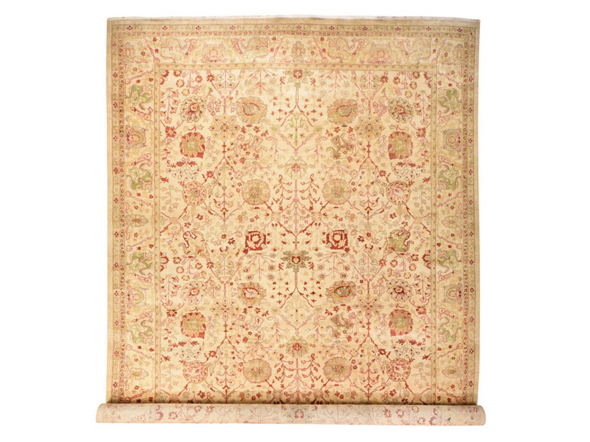 Tabriz Oushak hand-knotted wool rug in Ivory, 12'1" x 19'1" — SKU O078626