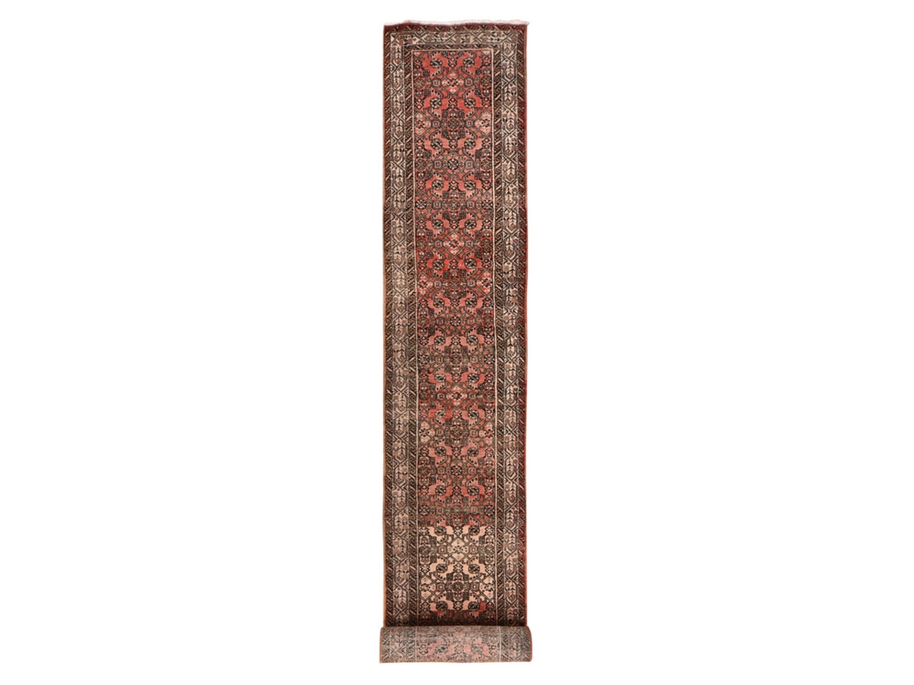Vintage hand-knotted wool rug in Red & Ivory, 2'9" x 23'6" — SKU O078629