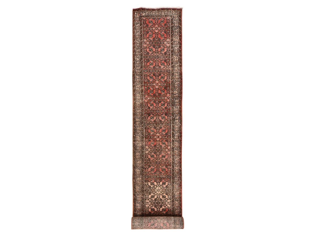 Vintage hand-knotted wool rug in Red & Ivory, 2'9" x 23'6" — SKU O078629