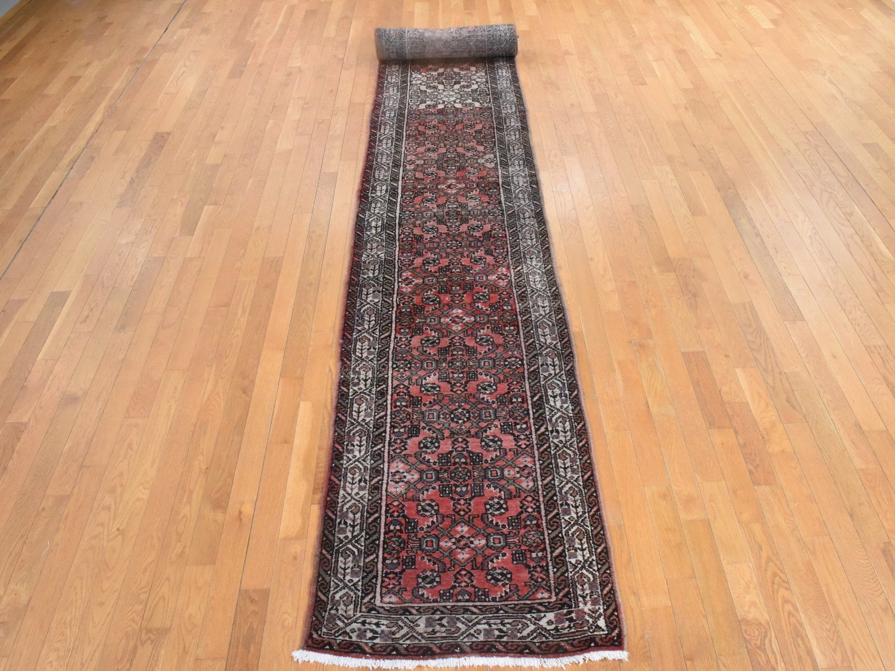 Vintage hand-knotted wool rug in Red & Ivory, 2'9" x 23'6" — SKU O078629 (view 2)