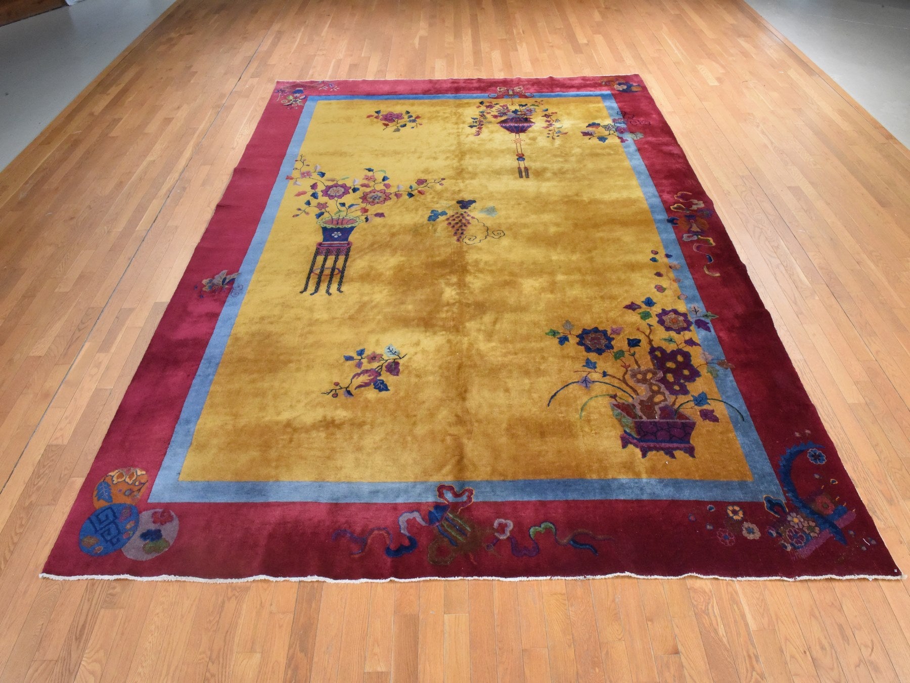 Antique hand-knotted wool rug in Yellow & Red, 9'10" x 13'5" — SKU O078630 (view 2)