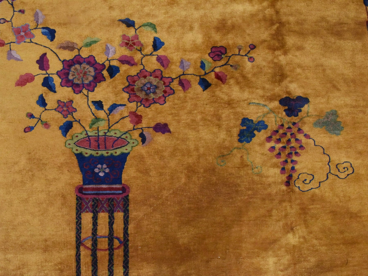 Antique hand-knotted wool rug in Yellow & Red, 9'10" x 13'5" — SKU O078630 (view 6)