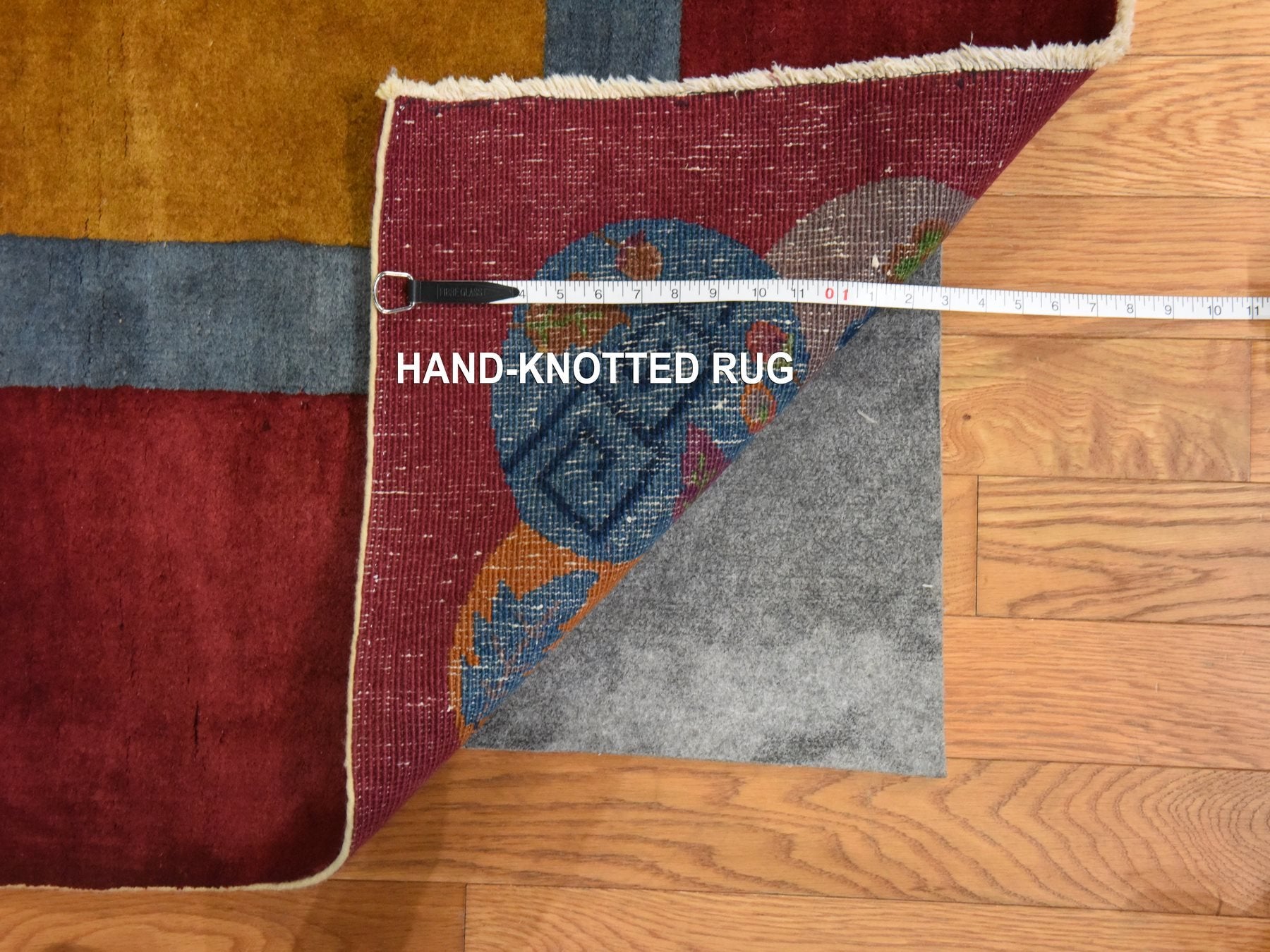 Antique hand-knotted wool rug in Yellow & Red, 9'10" x 13'5" — SKU O078630 (view 8)