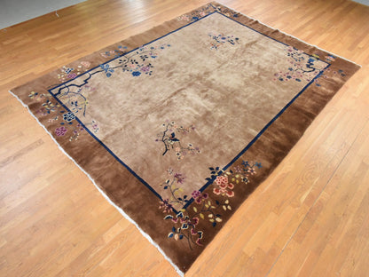 Brown 9'8" x 13'1" Antique Hand knotted Wool Rug - Sku: O078631