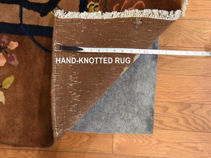 Brown 9'8" x 13'1" Antique Hand knotted Wool Rug - Sku: O078631