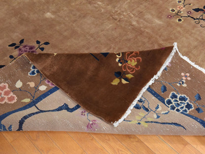 Brown 9'8" x 13'1" Antique Hand knotted Wool Rug - Sku: O078631