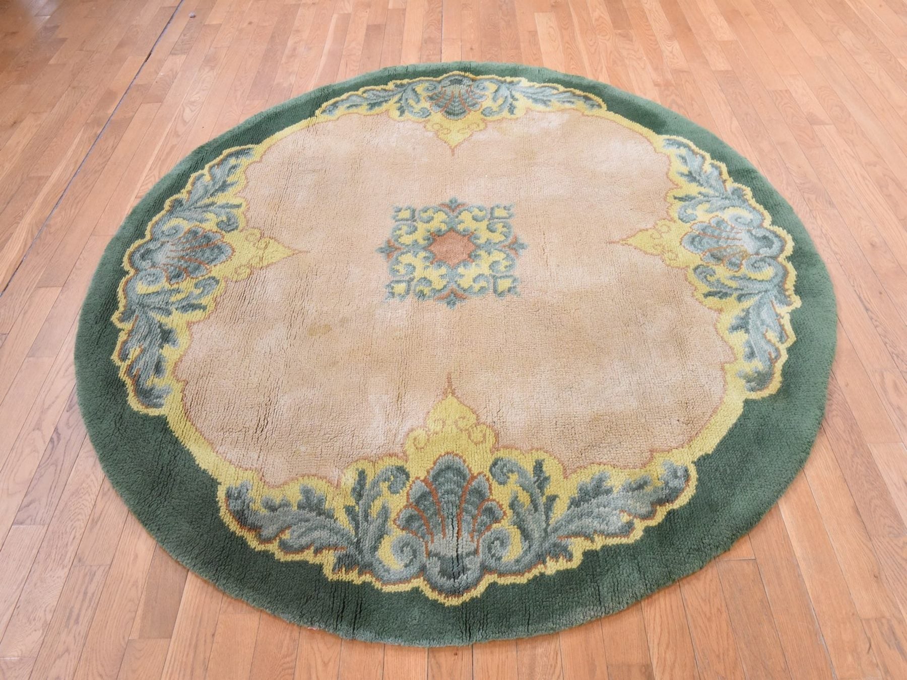 Savonnerie Antique hand-knotted wool rug in Green, 7' x 7'5" — SKU O078632 (view 2)