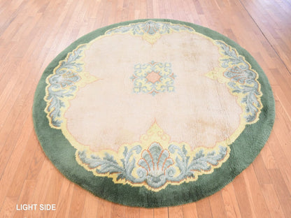 Green 7'0" x 7'5" Antique Hand knotted Wool Rug - Sku: O078632