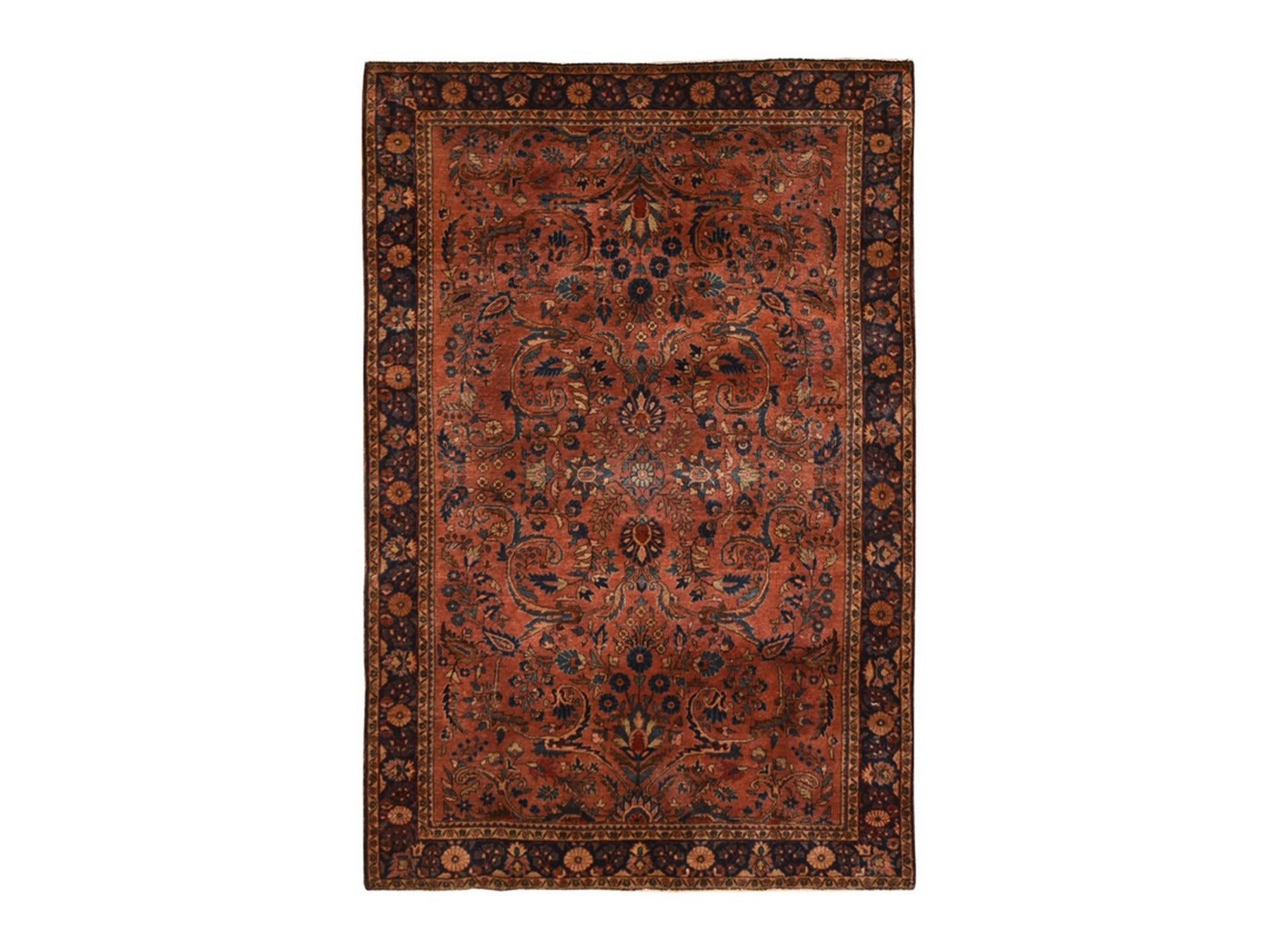 Brown 4'3" x 6'4" Antique Hand knotted Wool Rug - Sku: O078633