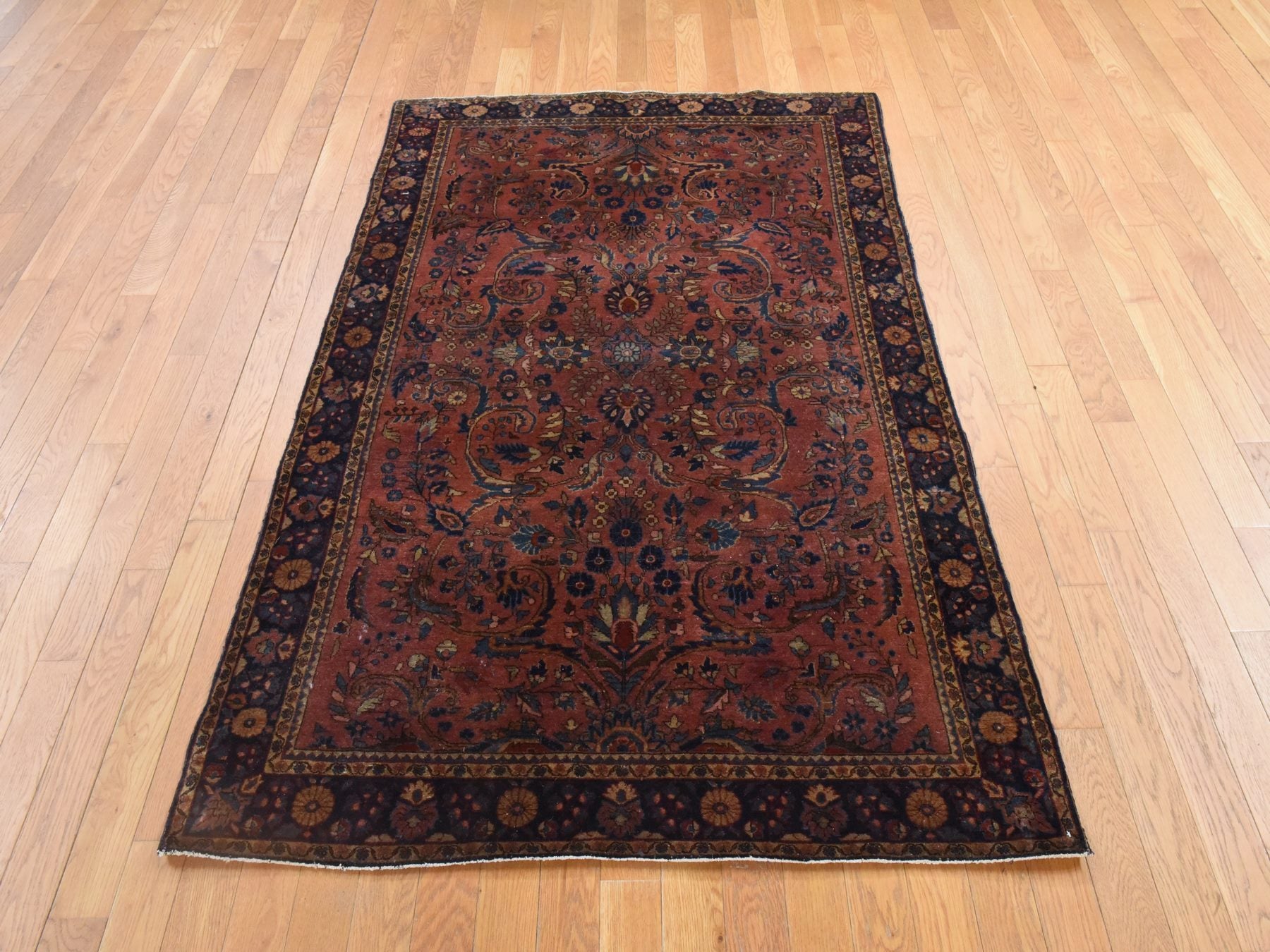 Brown 4'3" x 6'4" Antique Hand knotted Wool Rug - Sku: O078633