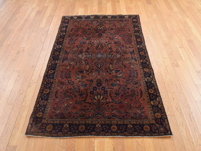 Brown 4'3" x 6'4" Antique Hand knotted Wool Rug - Sku: O078633