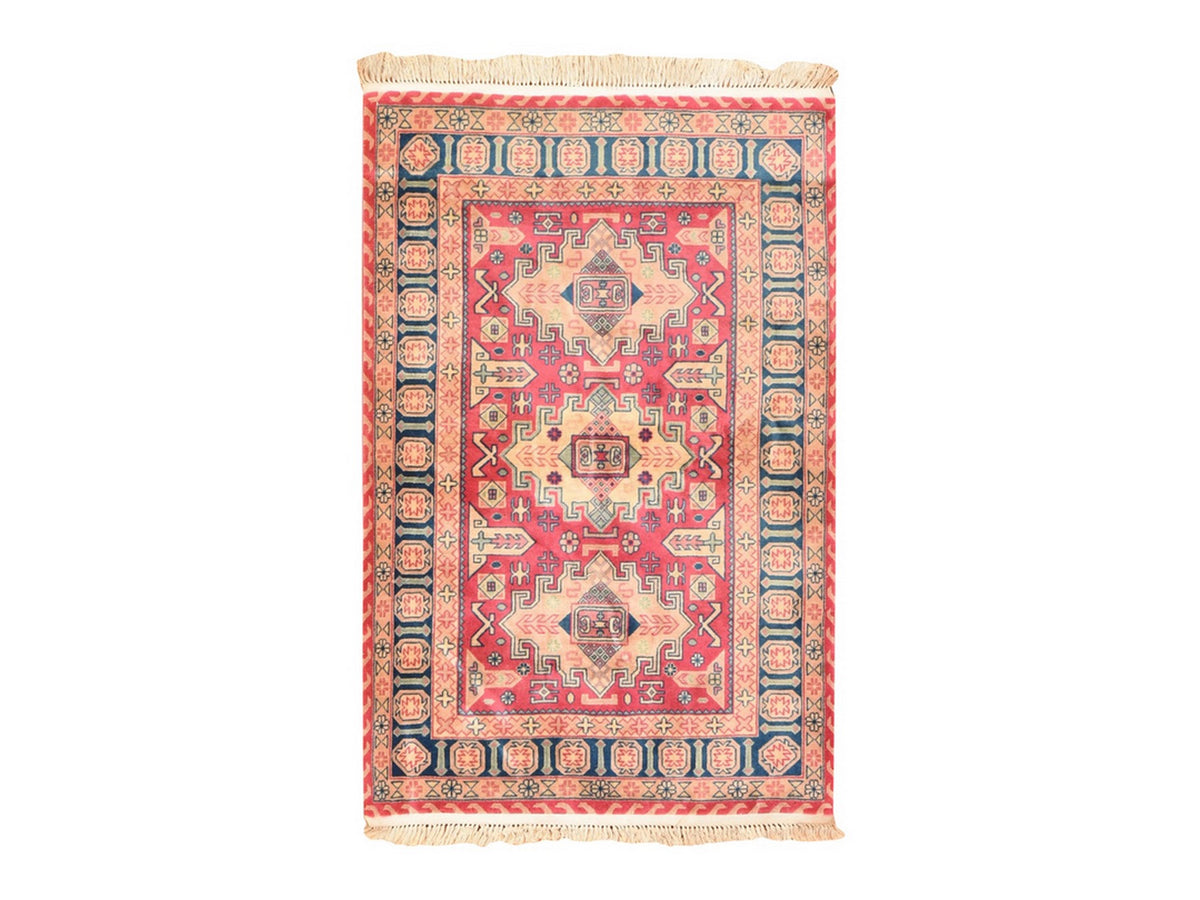 Kazak hand-knotted wool rug in Pink & Blue, 3'10" x 6' — SKU O078634