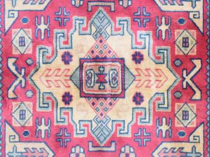Kazak hand-knotted wool rug in Pink & Blue, 3'10" x 6' — SKU O078634 (view 4)