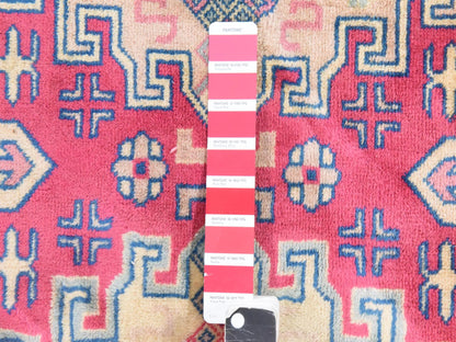 Kazak hand-knotted wool rug in Pink & Blue, 3'10" x 6' — SKU O078634 (view 5)