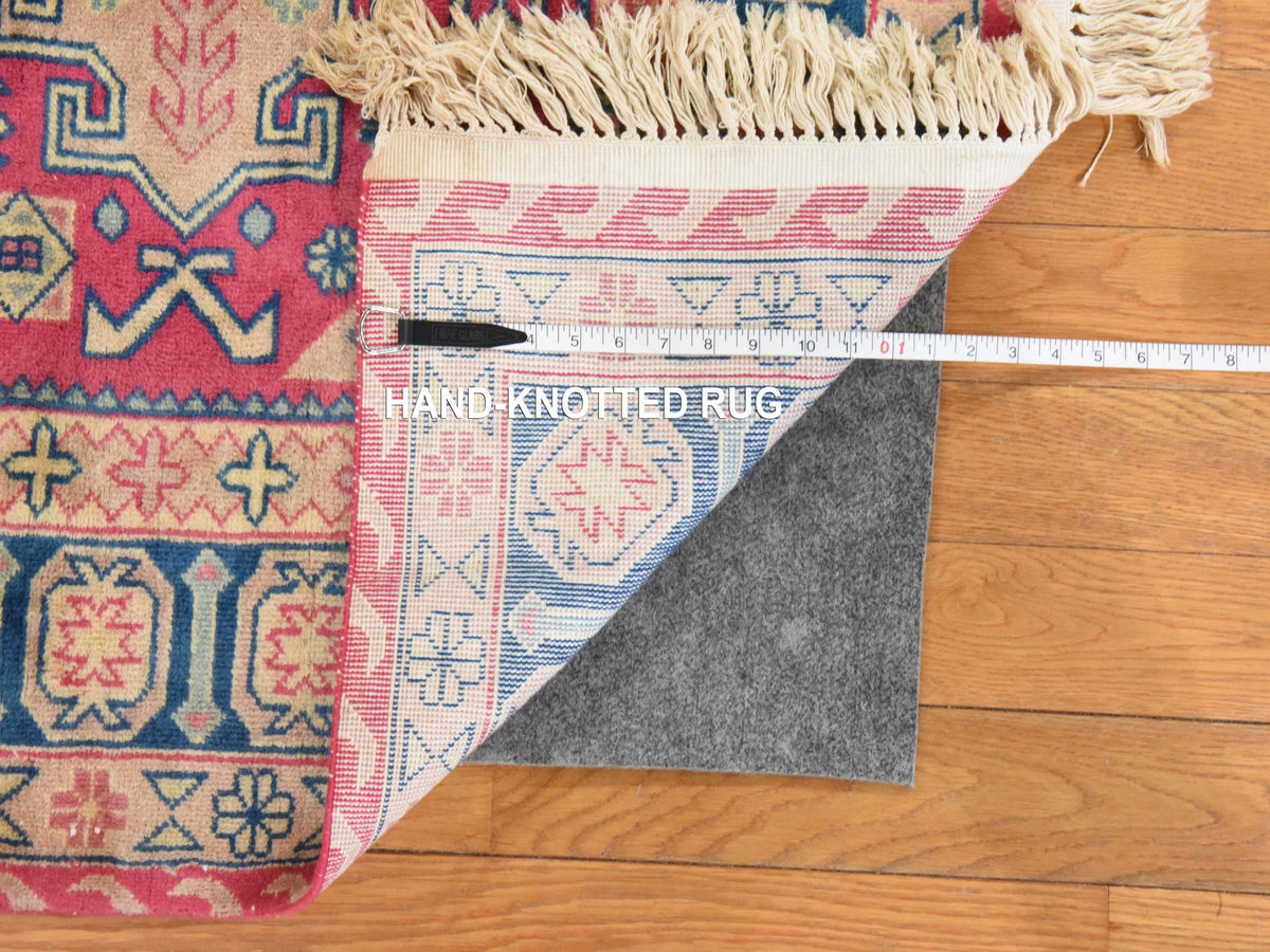 Kazak hand-knotted wool rug in Pink & Blue, 3'10" x 6' — SKU O078634 (view 6)