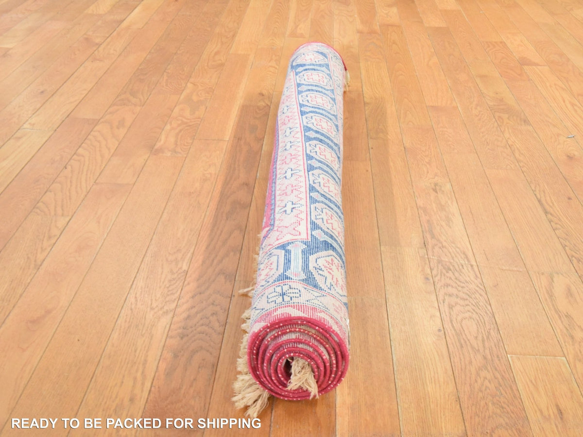Kazak hand-knotted wool rug in Pink & Blue, 3'10" x 6' — SKU O078634 (view 8)