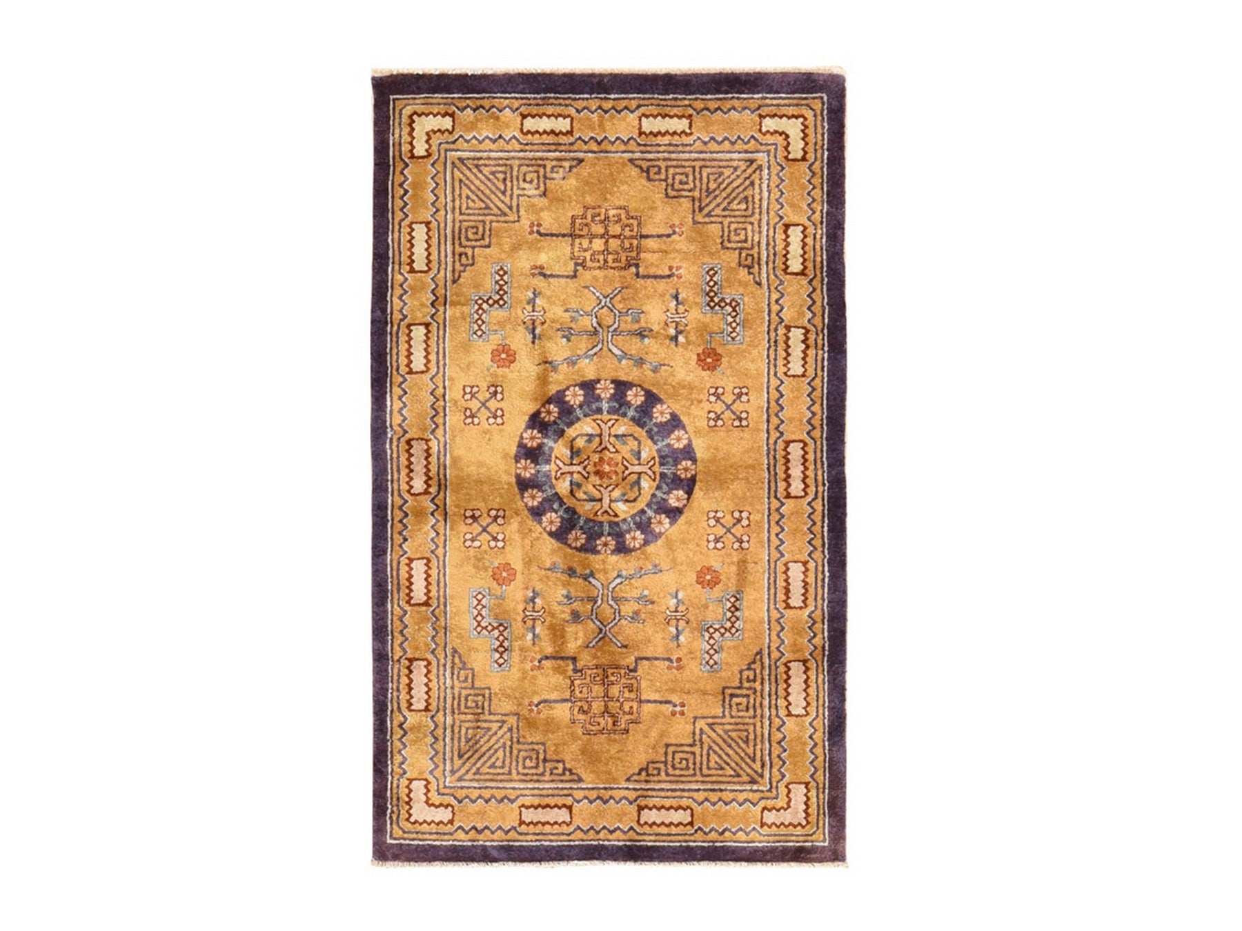 Fine Oriental hand-knotted wool rug in Yellow & Purple, 3' x 5' — SKU O078635
