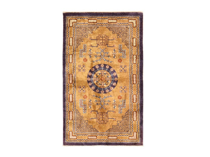 Fine Oriental hand-knotted wool rug in Yellow & Purple, 3' x 5' — SKU O078635