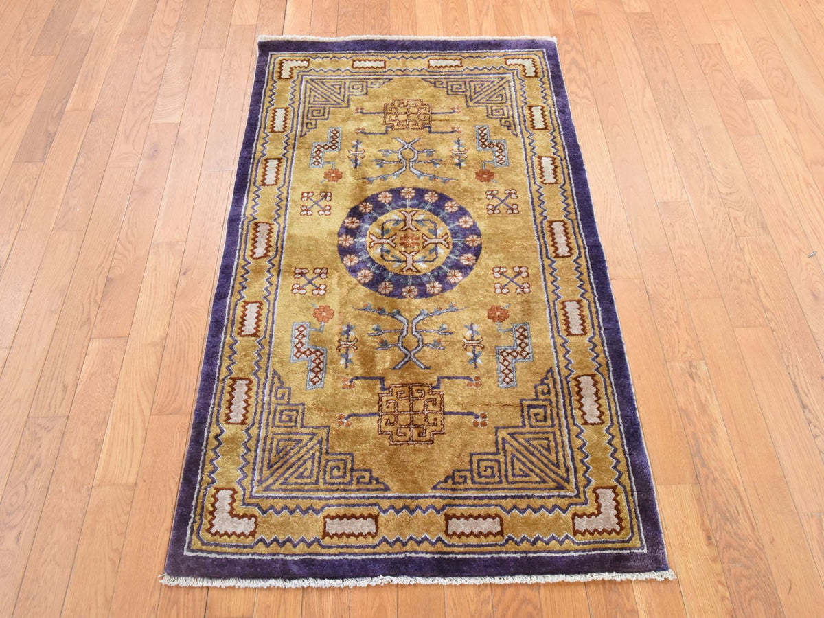 Fine Oriental hand-knotted wool rug in Yellow & Purple, 3' x 5' — SKU O078635 (view 2)