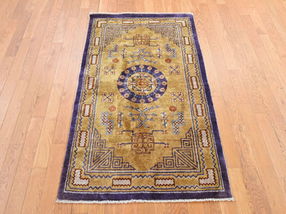 Fine Oriental hand-knotted wool rug in Yellow & Purple, 3' x 5' — SKU O078635 (view 2)
