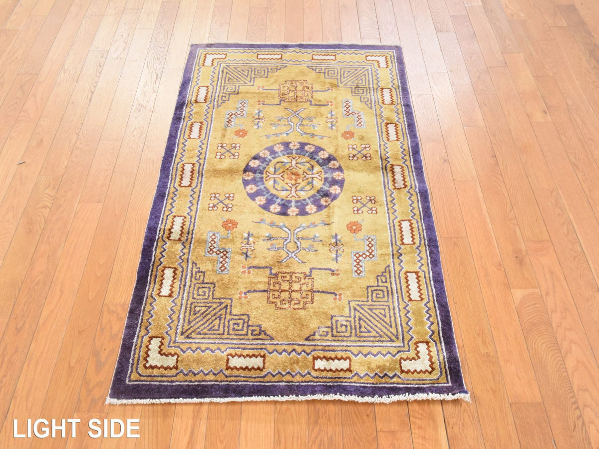 Fine Oriental hand-knotted wool rug in Yellow & Purple, 3' x 5' — SKU O078635 (view 3)