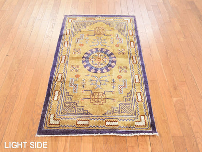 Fine Oriental hand-knotted wool rug in Yellow & Purple, 3' x 5' — SKU O078635 (view 3)