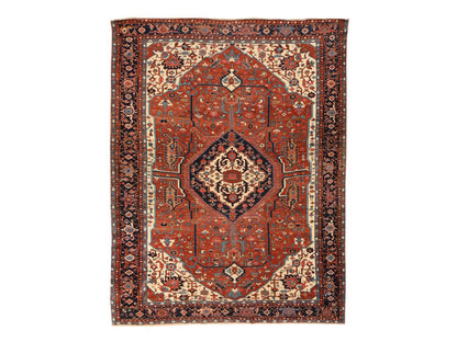 Heriz Antique hand-knotted wool rug in Red & Midnight Blue, 9'3" x 12'3" — SKU O078638