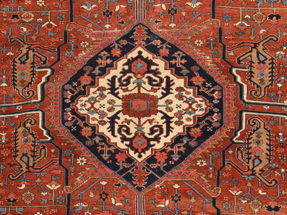 Heriz Antique hand-knotted wool rug in Red & Midnight Blue, 9'3" x 12'3" — SKU O078638 (view 3)