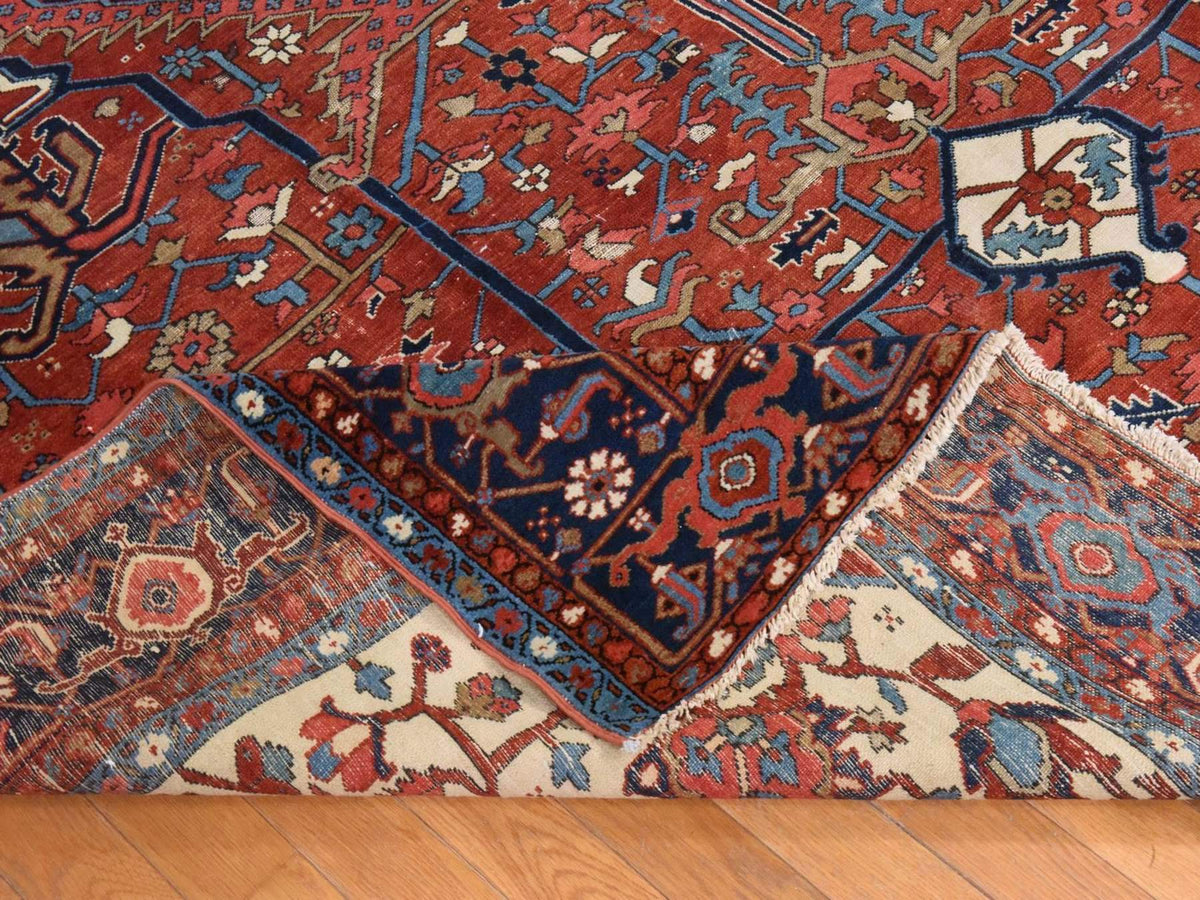 Heriz Antique hand-knotted wool rug in Red & Midnight Blue, 9'3" x 12'3" — SKU O078638 (view 6)