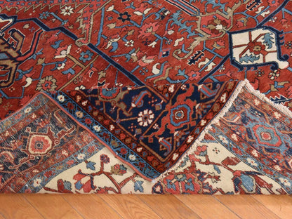 Heriz Antique hand-knotted wool rug in Red & Midnight Blue, 9'3" x 12'3" — SKU O078638 (view 6)