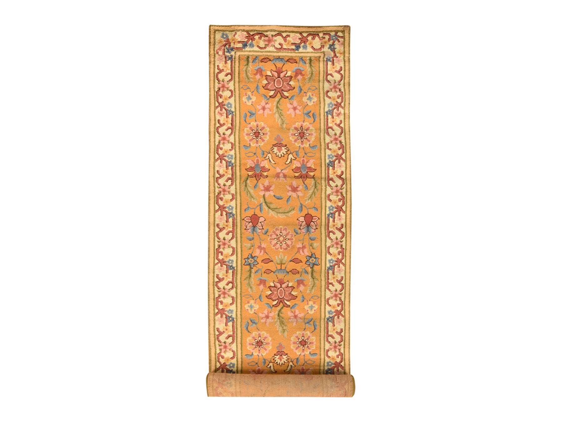 Antique hand-knotted wool runner in Yellow & Ivory, 4'4" x 17'4" — SKU O078639
